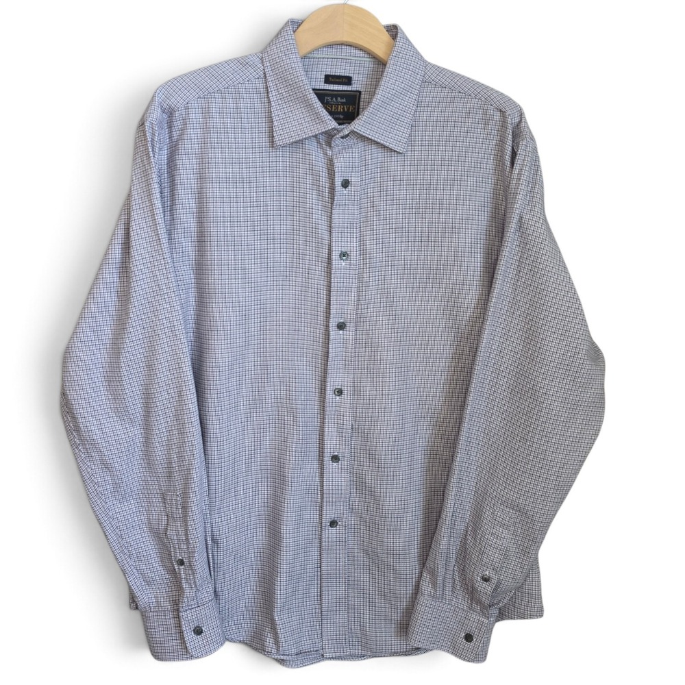 Jos A Bank Reserve Shirt Mens Large Tailored Fit Cotton Cashmere Gray Lavender